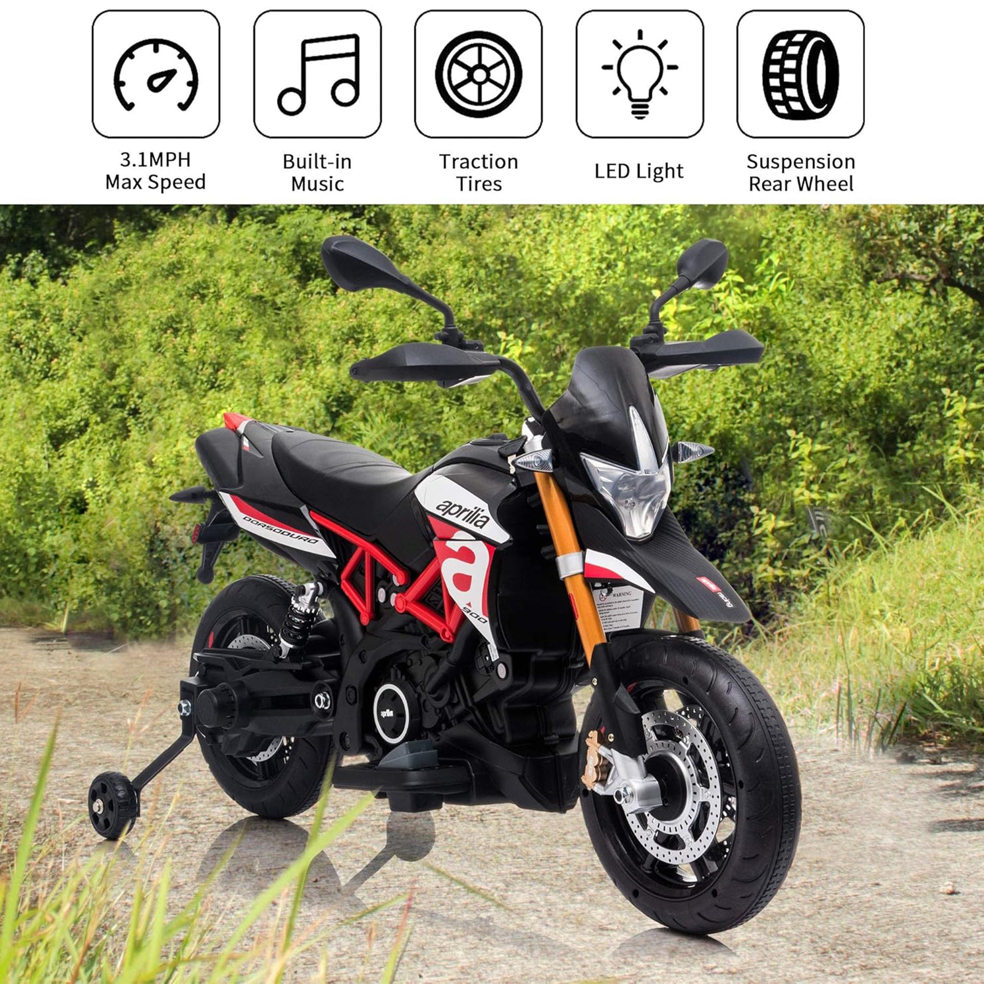 TOBBI Battery Powered Ride On Aprilia Motorcycle for Ages 3+, Black (For Parts) - VMInnovations
