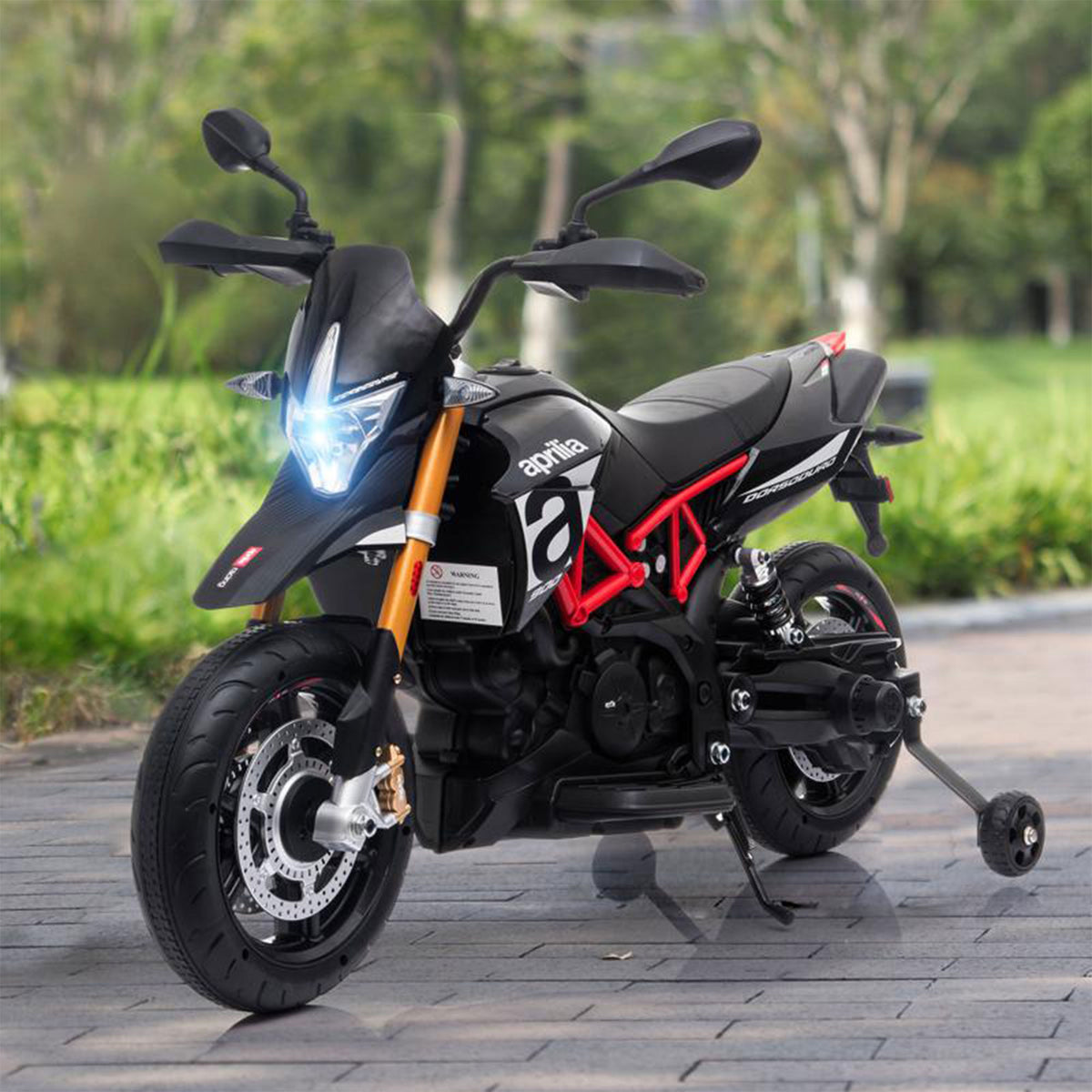 TOBBI Battery Powered Ride On Aprilia Motorcycle for Ages 3 Years and Up, Black