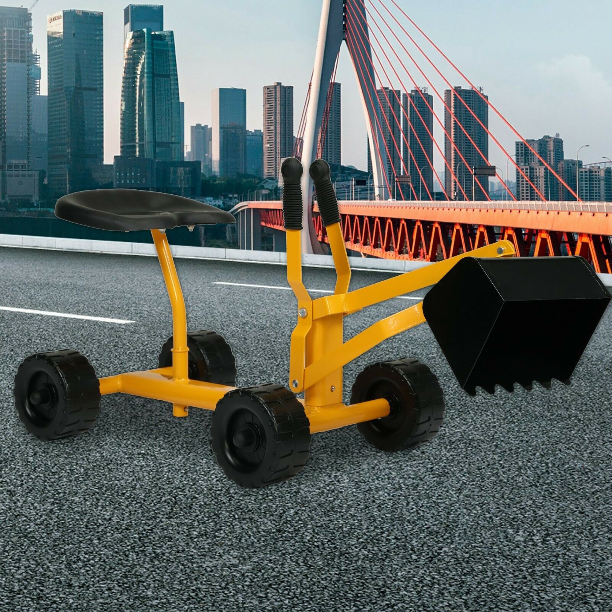 TOBBI Steel Sand Digger Ride On Construction Sandbox Scooper, Yellow (Open Box)