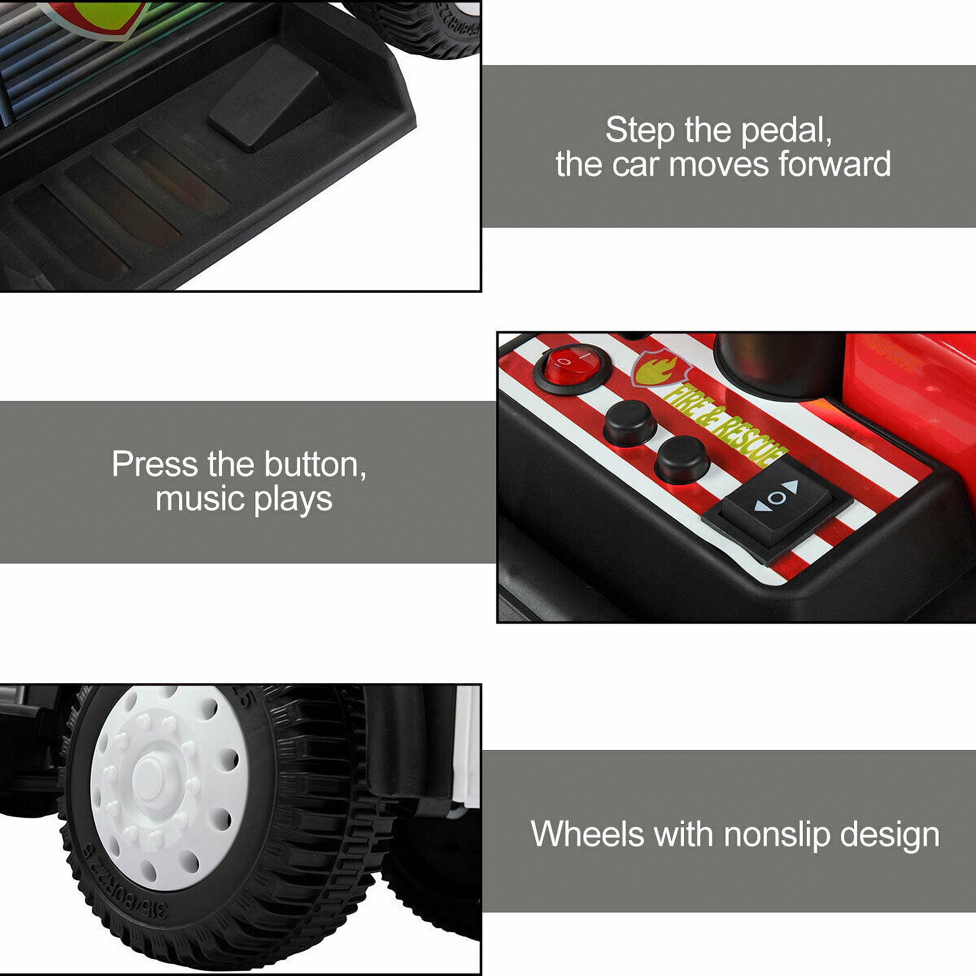 TOBBI 6 Volt Battery Powered Ride On Electric Fire Truck for Ages 3 Years & Up - VMInnovations