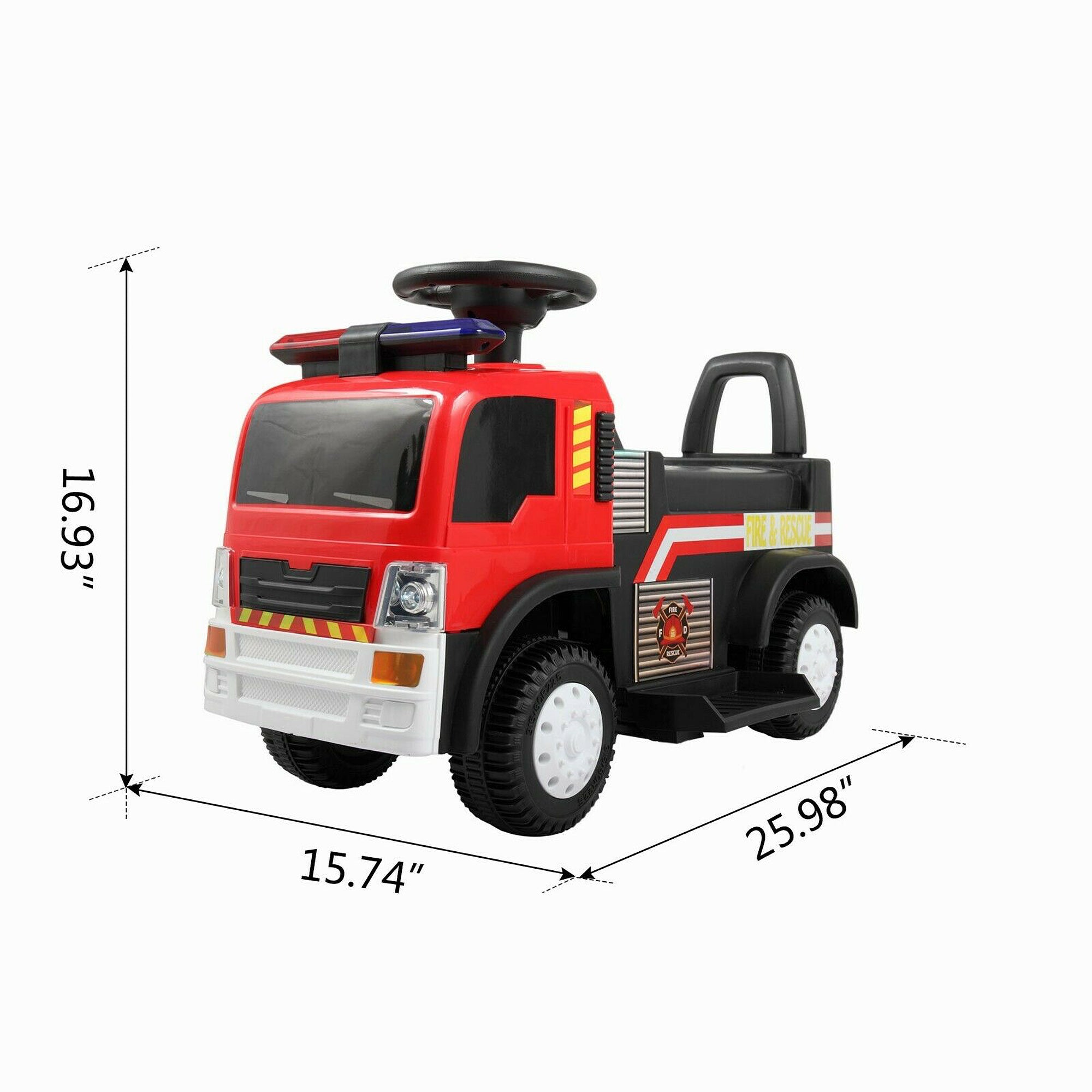 TOBBI 6 Volt Battery Powered Ride On Electric Fire Truck for Ages 3 Years & Up - VMInnovations