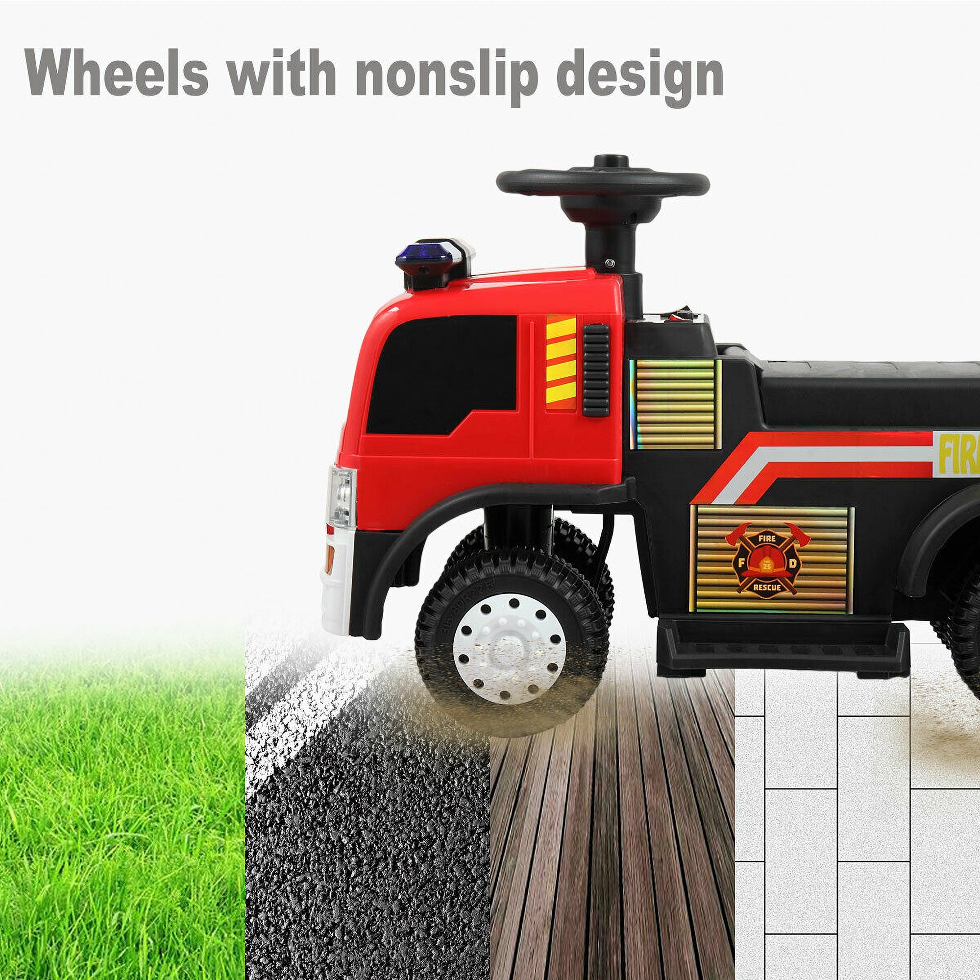 TOBBI 6 Volt Battery Powered Ride On Electric Fire Truck for Ages 3 Years & Up - VMInnovations