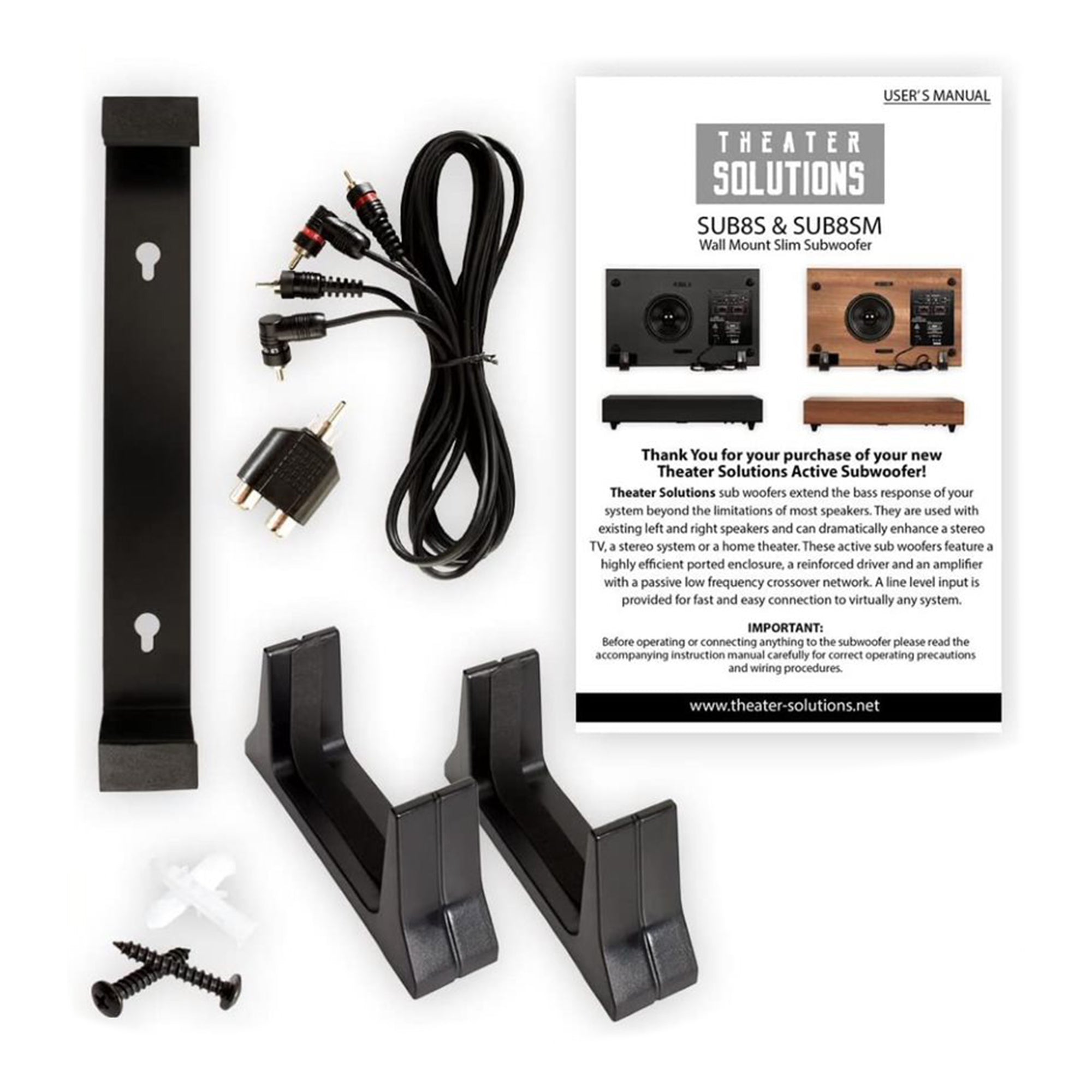 Theater Solutions by Goldwood 250 Watt 8" Slim Home Theater Subwoofer, Mahogany