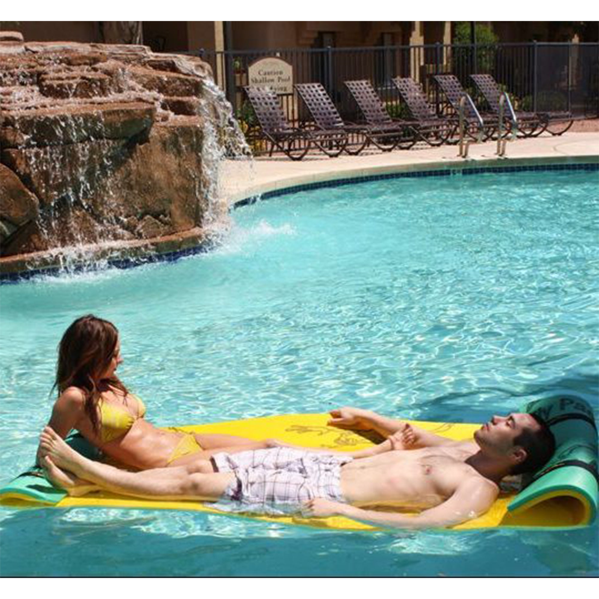 Aqua Lily Pad Tadpole Double Adult Floating Foam Pool Lounger Mat, Green/Yellow - VMInnovations