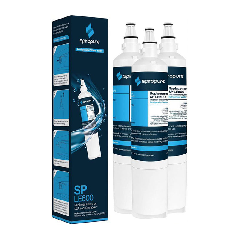 SpiroPure SP-LE600-3PK Certified Refrigerator Water Filter Replacement, 3 Pack