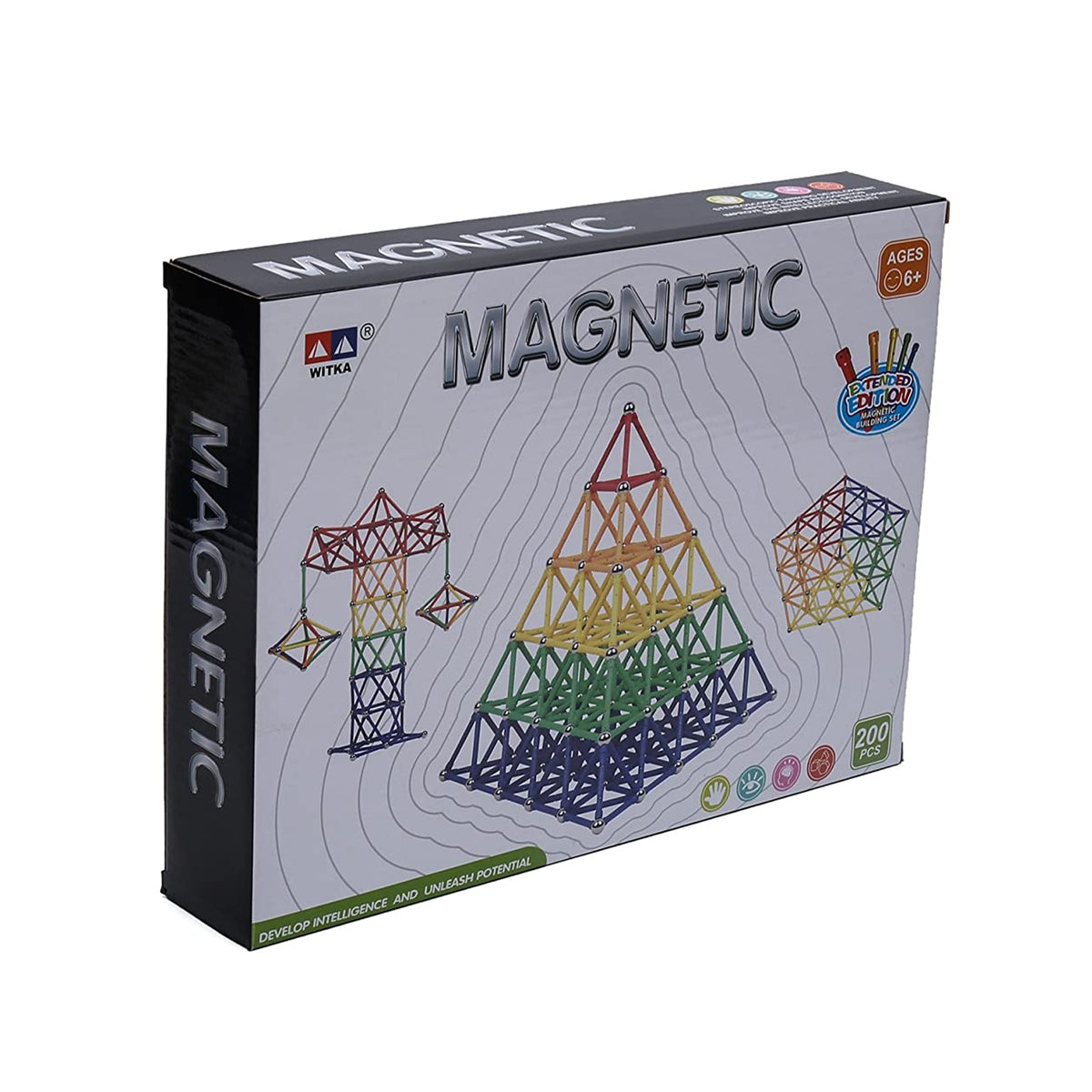 WITKA Magnetic Building Sticks for Spatial Brain Training for Kids, 200 Pieces