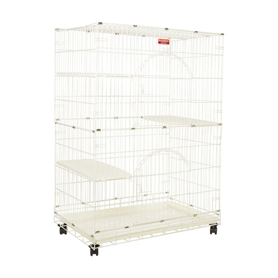 ProSelect 48 Inch Foldable Cat Cage with Dual Doors & Adjustable Perches, White