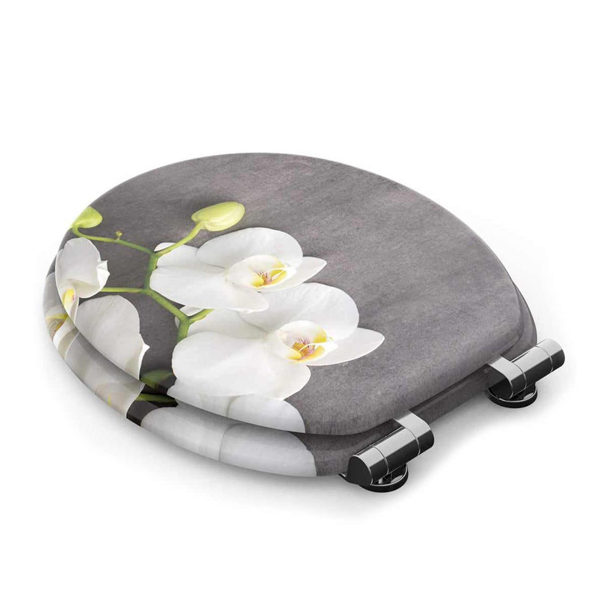 Sanilo 318 Elongated Soft Close Adjustable Toilet Seat, Pretty Floral (Used)