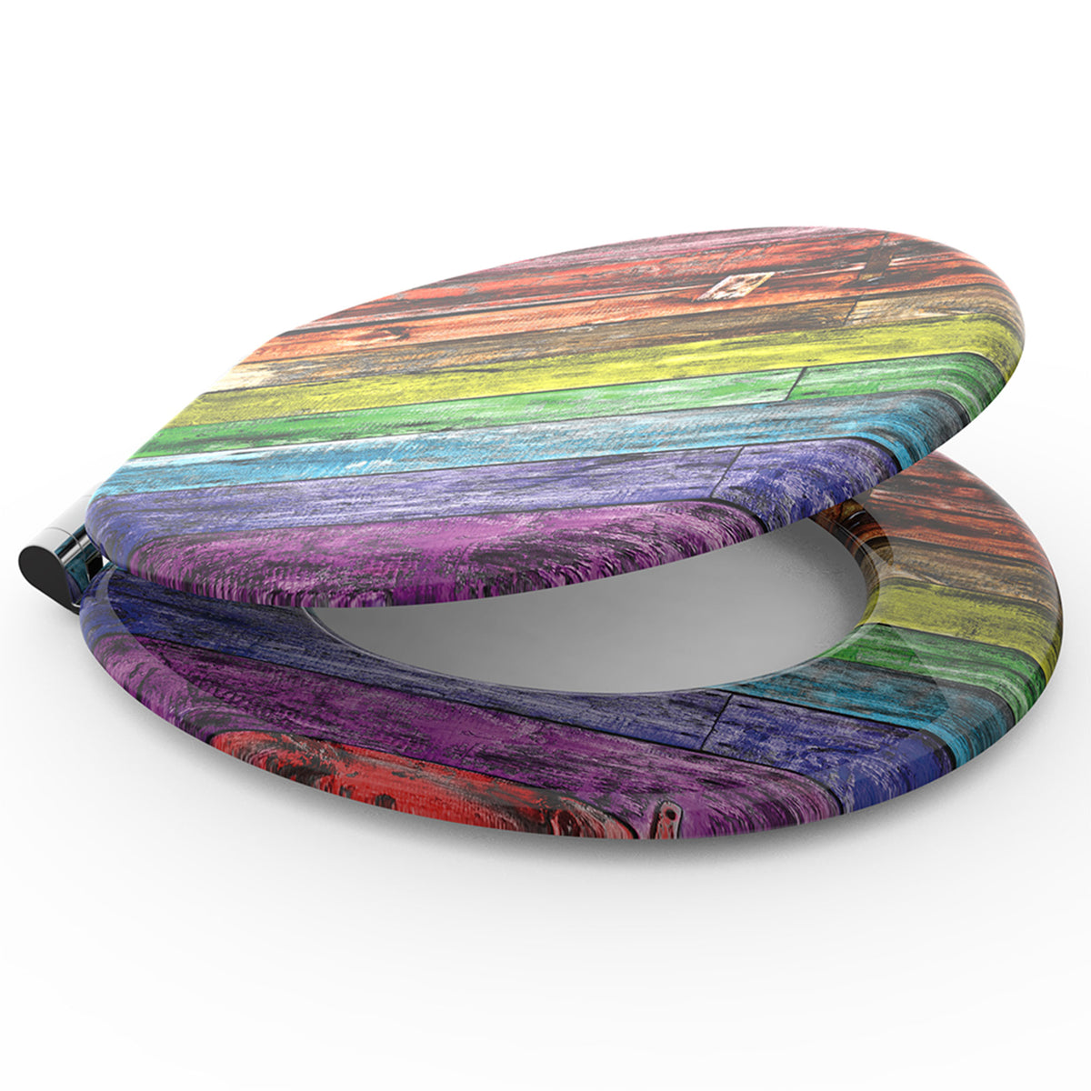Sanilo Soft Slow Close Round Wood Adjustable Toilet Seats, Rainbow (Open Box)