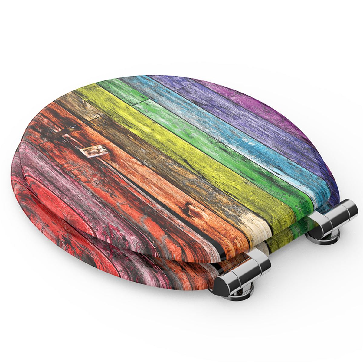 Sanilo Soft Slow Close Round Wood Adjustable Toilet Seats, Rainbow (Open Box)