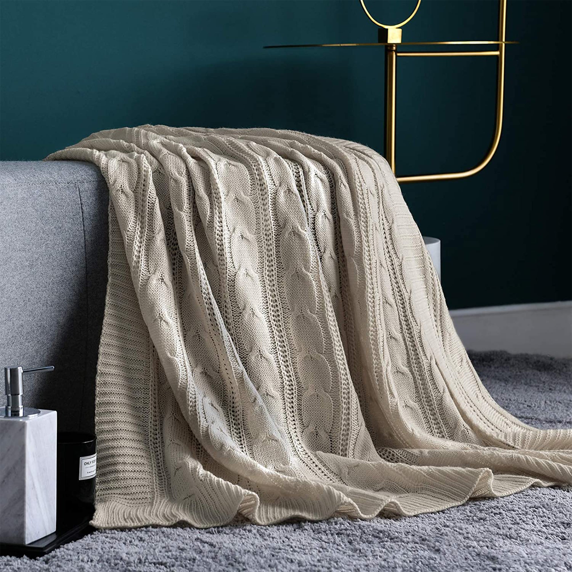 JINCHAN 60 x 50 Inch Lightweight Cable Knit Sweater Style Throw Blanket (Used)