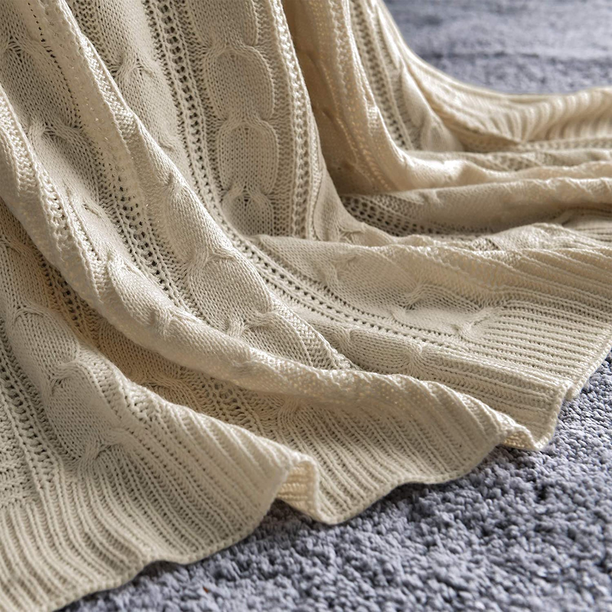JINCHAN 60 x 50 Inch Lightweight Cable Knit Sweater Style Throw Blanket (Used)