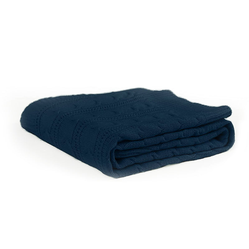 JINCHAN 80 x 60 Inch Lightweight Cable Knit Sweater Style Throw Blanket, Navy