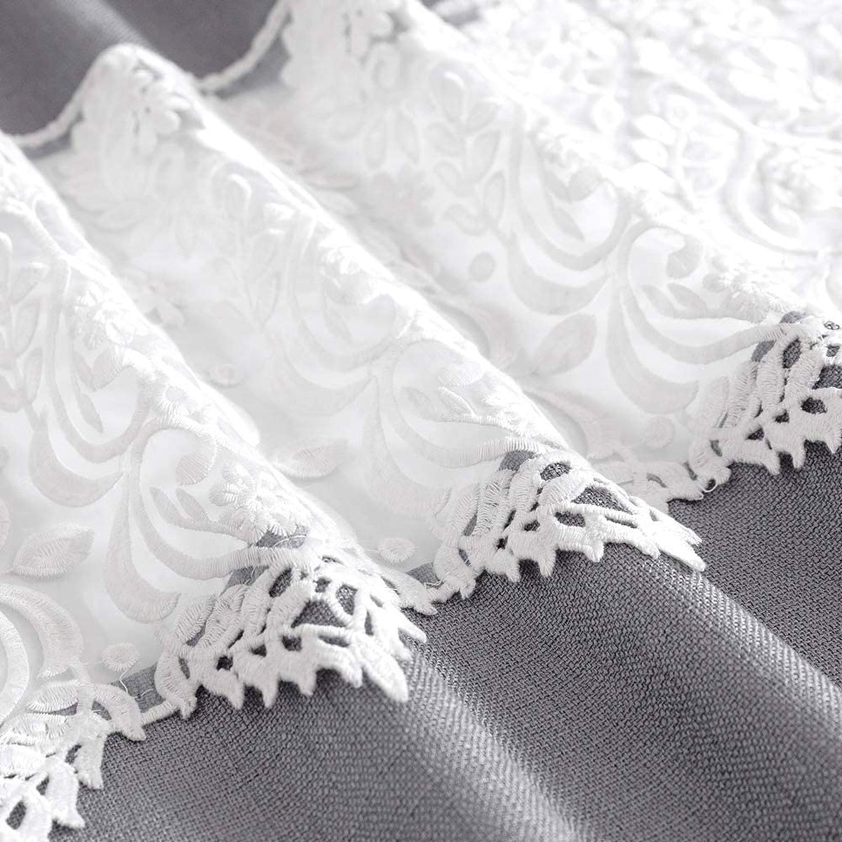 JINCHAN Semi Sheer 54 x 95" Grommet Floral Embroidery Curtains, Gray (Open Box)