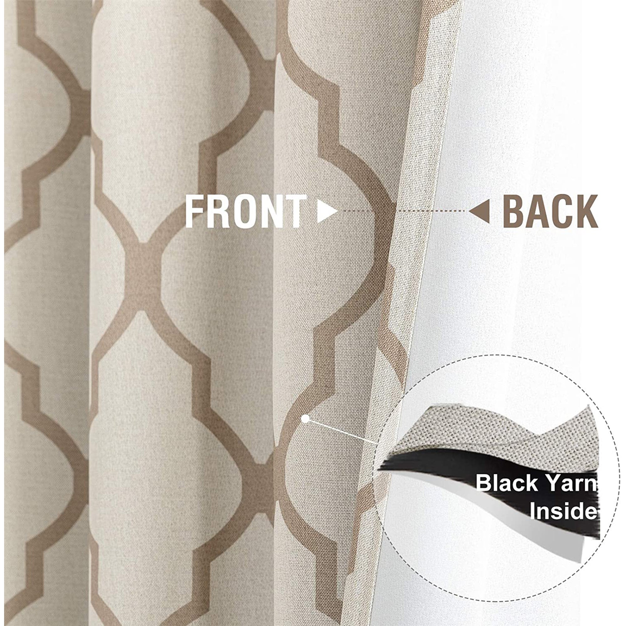 JINCHAN 52 x 95" Moroccan Tile Flax Linen Curtains, Taupe (2 Panels) (Open Box)