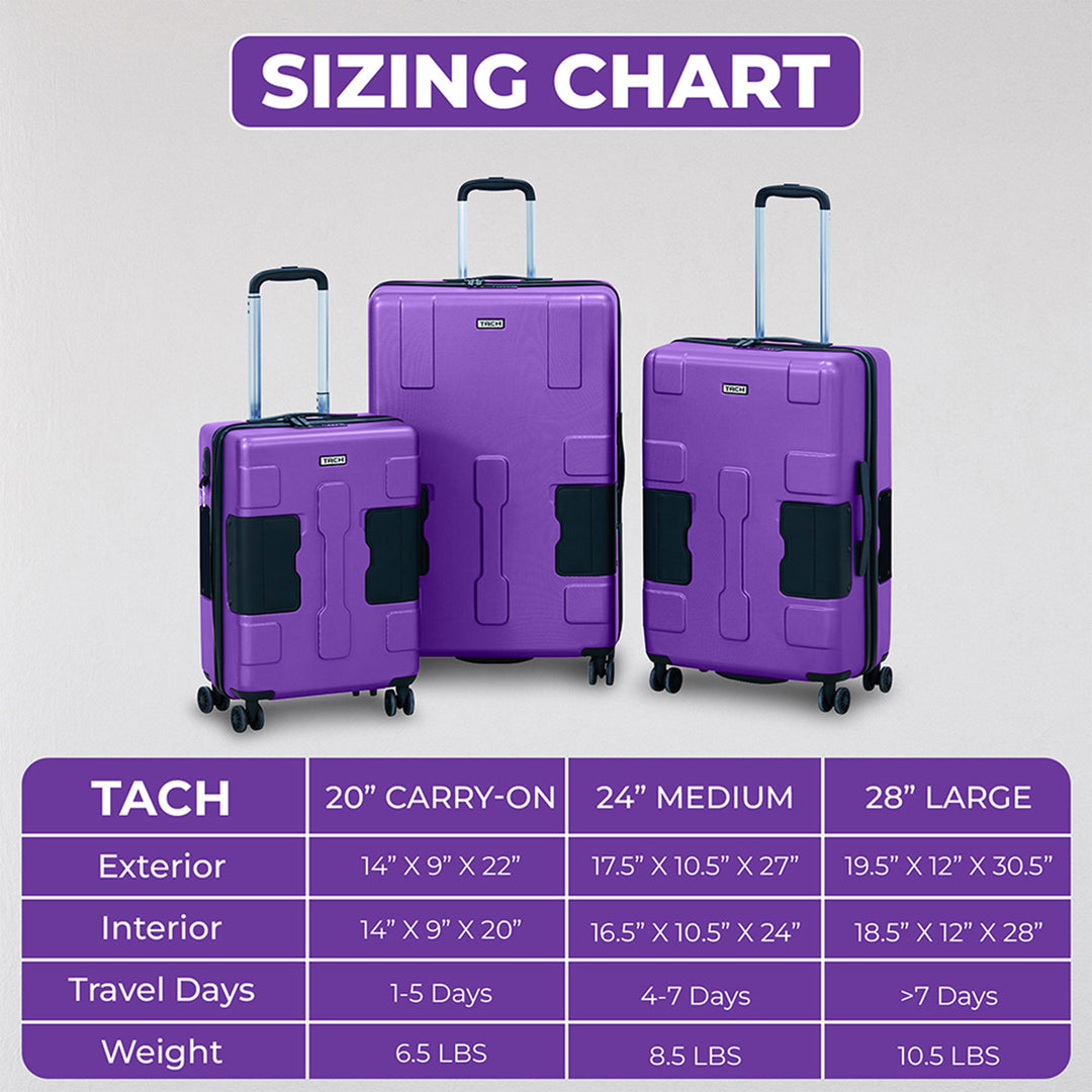 TACH V3 Connectable 3 Piece Hard Shell Spinner Suitcase Set, Purple (Used) - VMInnovations