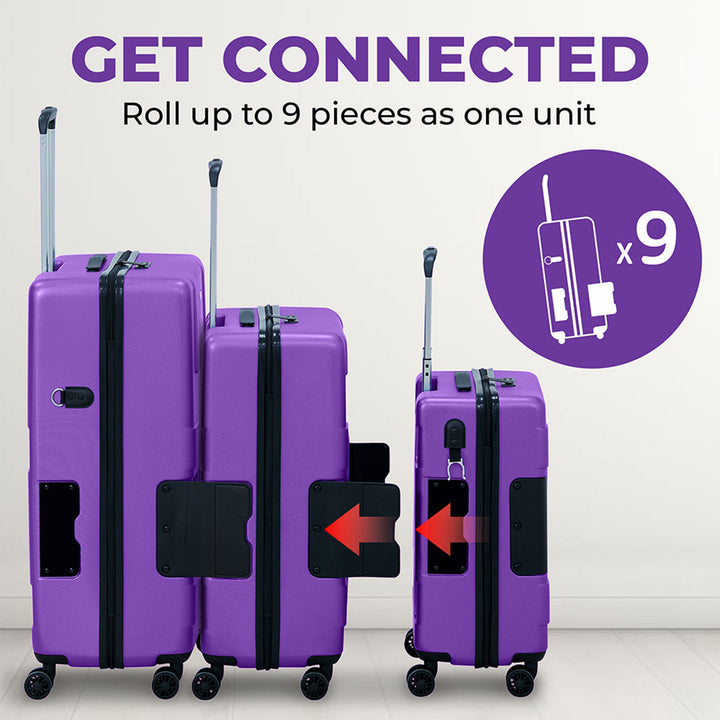 TACH V3 Connectable 3 Piece Hard Shell Spinner Suitcase Set, Purple (Used) - VMInnovations