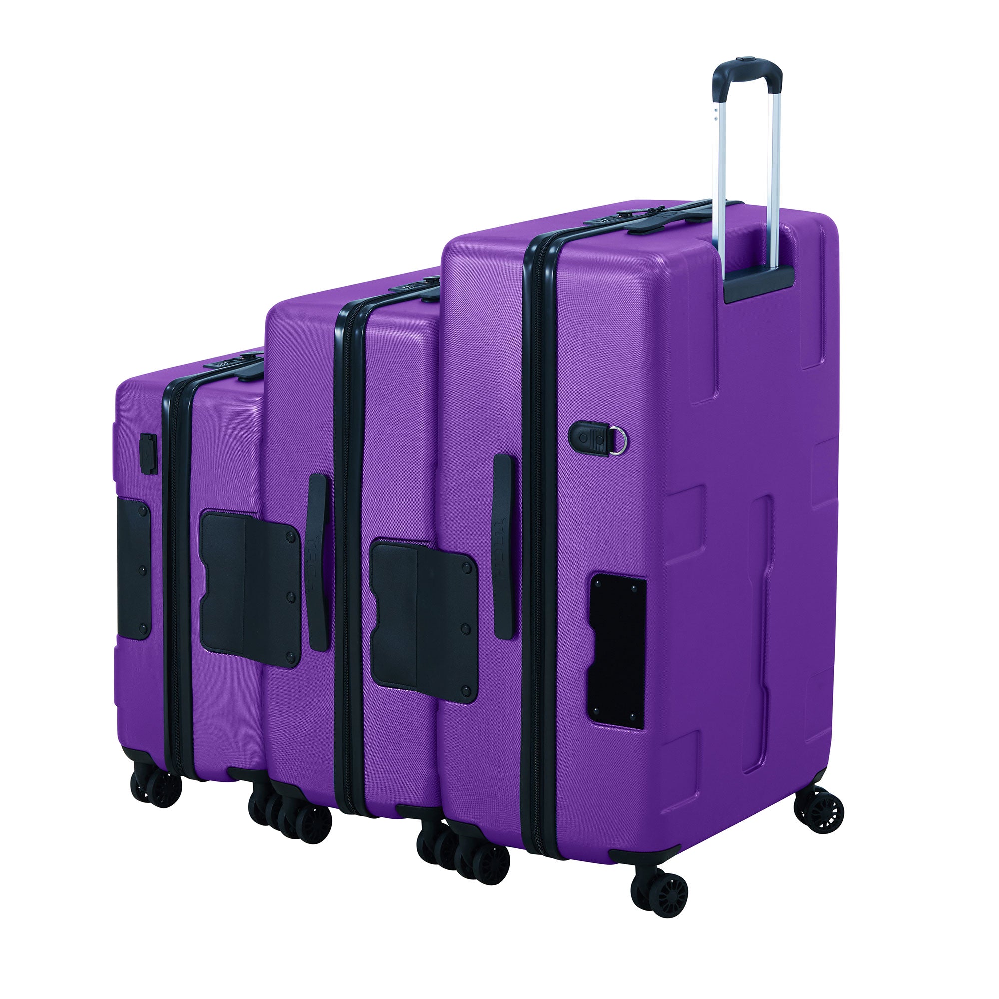 TACH V3 3 Piece Hard Shell Spinner Suitcase Luggage Set, Purple (For Parts)