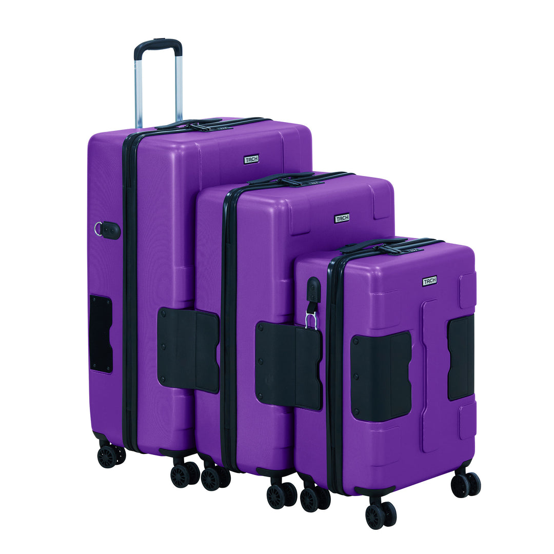 TACH V3 Connectable 3 Piece Hard Shell Spinner Suitcase Set, Purple (Used) - VMInnovations