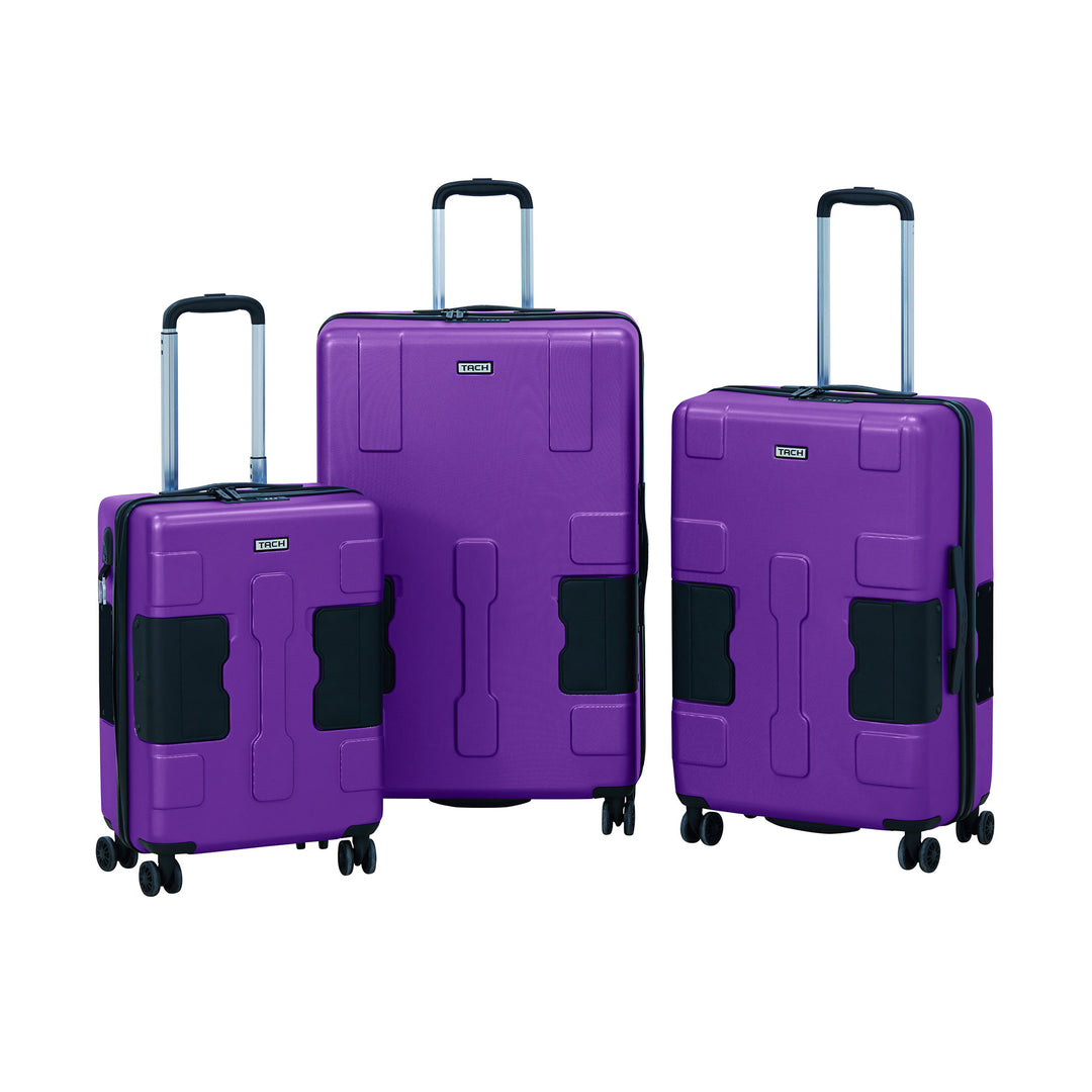 TACH V3 Connectable 3 Piece Hard Shell Spinner Suitcase Set, Purple (Used) - VMInnovations
