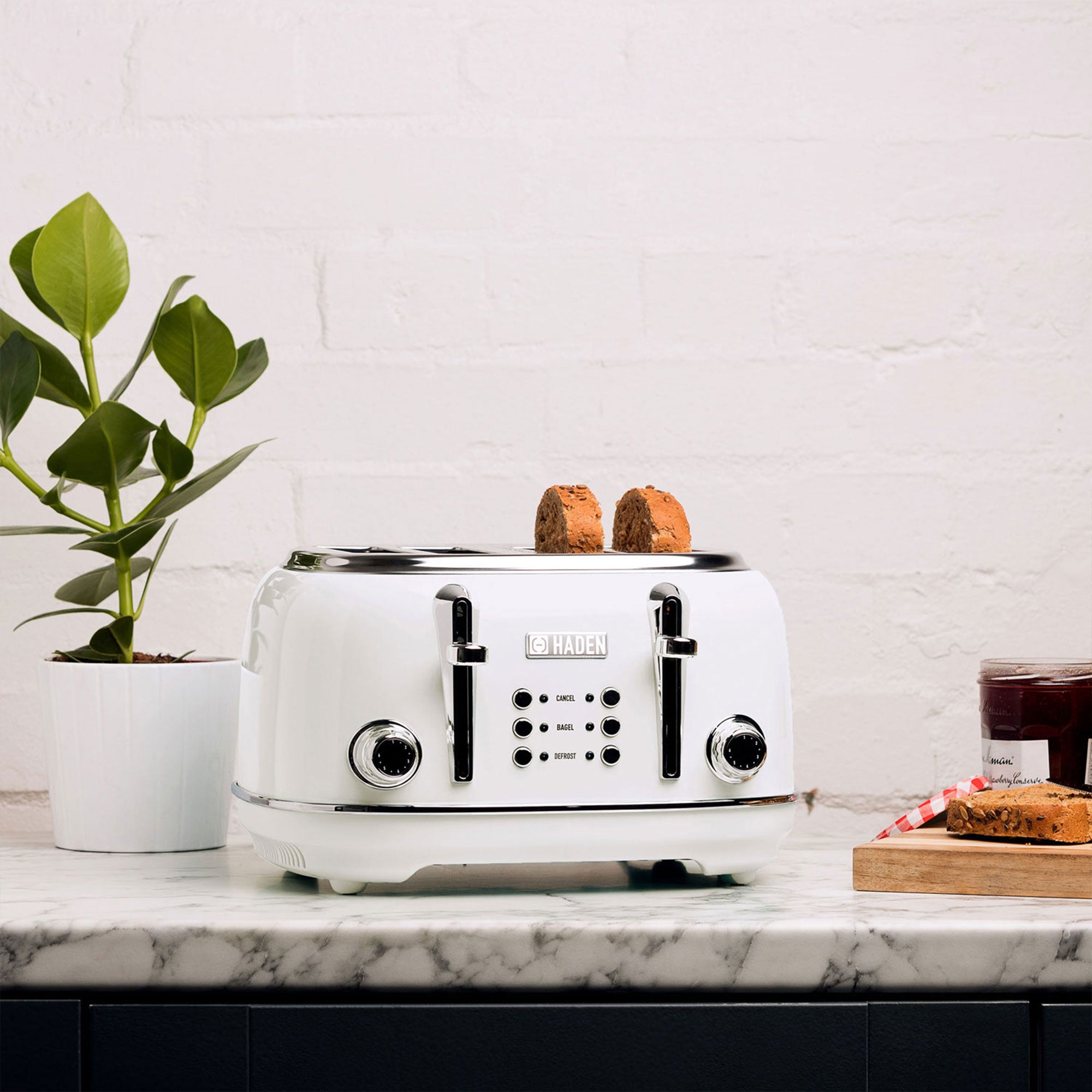 Haden Heritage Toaster, Kettle, Coffee Maker, Microwave, and Blender Set, White
