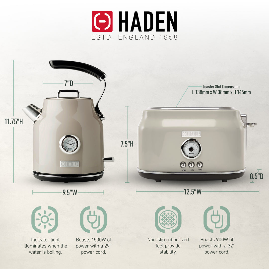 Haden Dorset Toaster & Kettle, Coffee Maker, and Cotswold Microwave, Putty Beige - VMInnovations