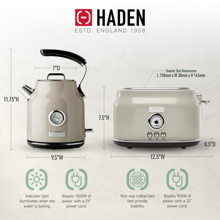 Haden Dorset Toaster & Kettle, Coffee Maker, and Cotswold Microwave, Putty Beige - VMInnovations