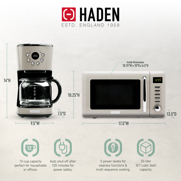 Haden Dorset Toaster & Kettle, Coffee Maker, and Cotswold Microwave, Putty Beige - VMInnovations