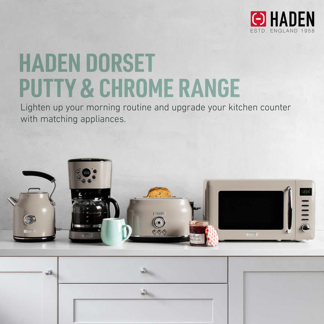 Haden Dorset Toaster & Kettle, Coffee Maker, and Cotswold Microwave, Putty Beige - VMInnovations