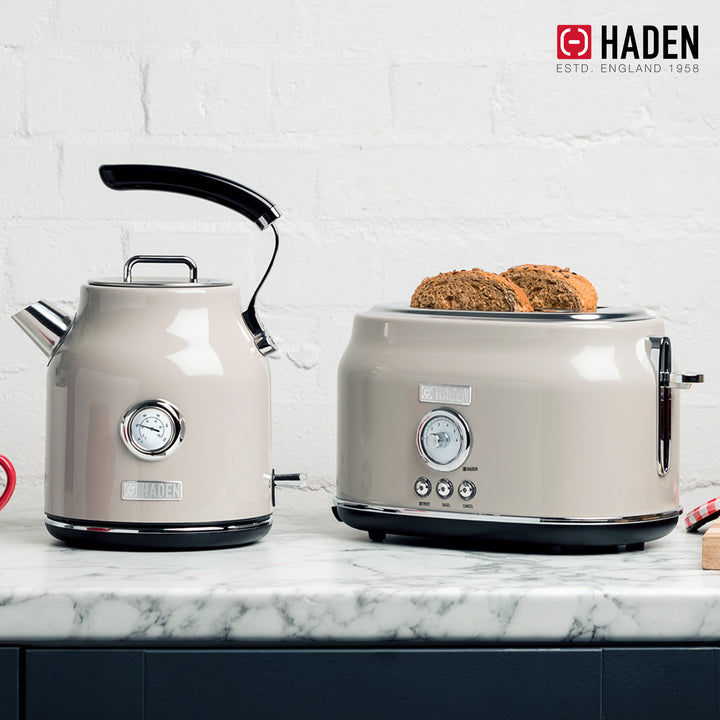 Haden Dorset Toaster & Kettle, Coffee Maker, and Cotswold Microwave, Putty Beige - VMInnovations