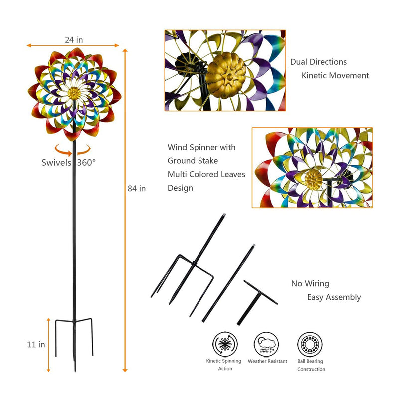 Hourpark Rainbow Series Outdoor Garden Decor Flower Wind Spinner (Used)