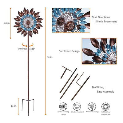Hourpark Sunflower Wind Spinner for Parkway or Lawn, Bronze and Blue (Used)