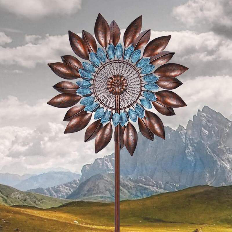 Hourpark Sunflower Wind Spinner for Parkway or Lawn, Bronze and Blue (Used)