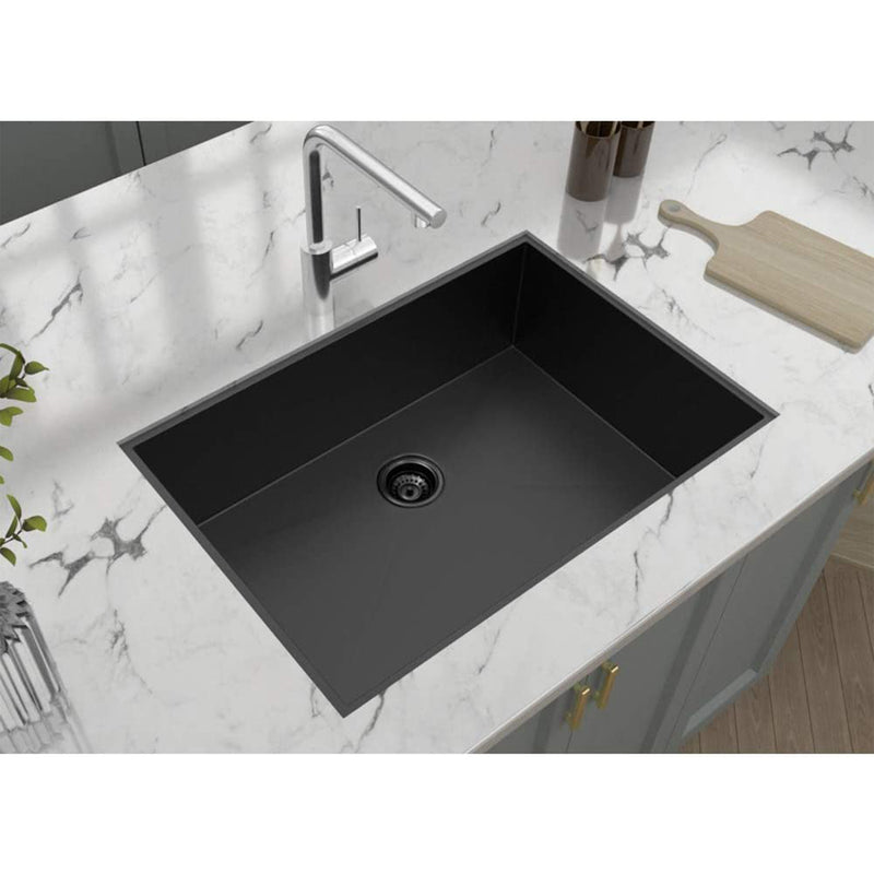 ALWEN 30" 16ga. Stainless Steel Single Basin Kitchen Sink, Undermount, Black