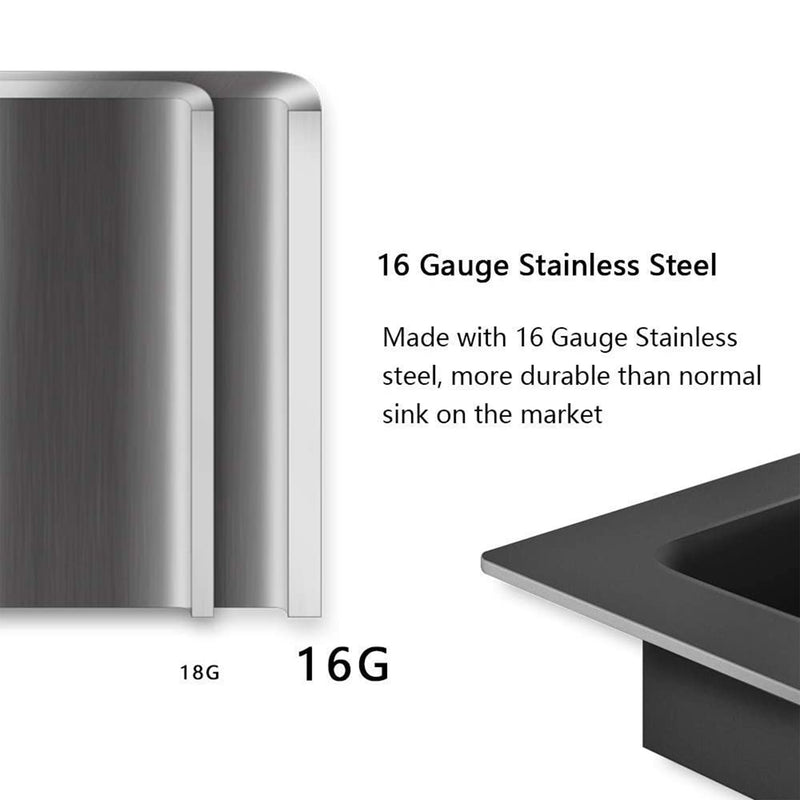 ALWEN 30" 16ga. Stainless Steel Single Basin Kitchen Sink, Undermount, Black