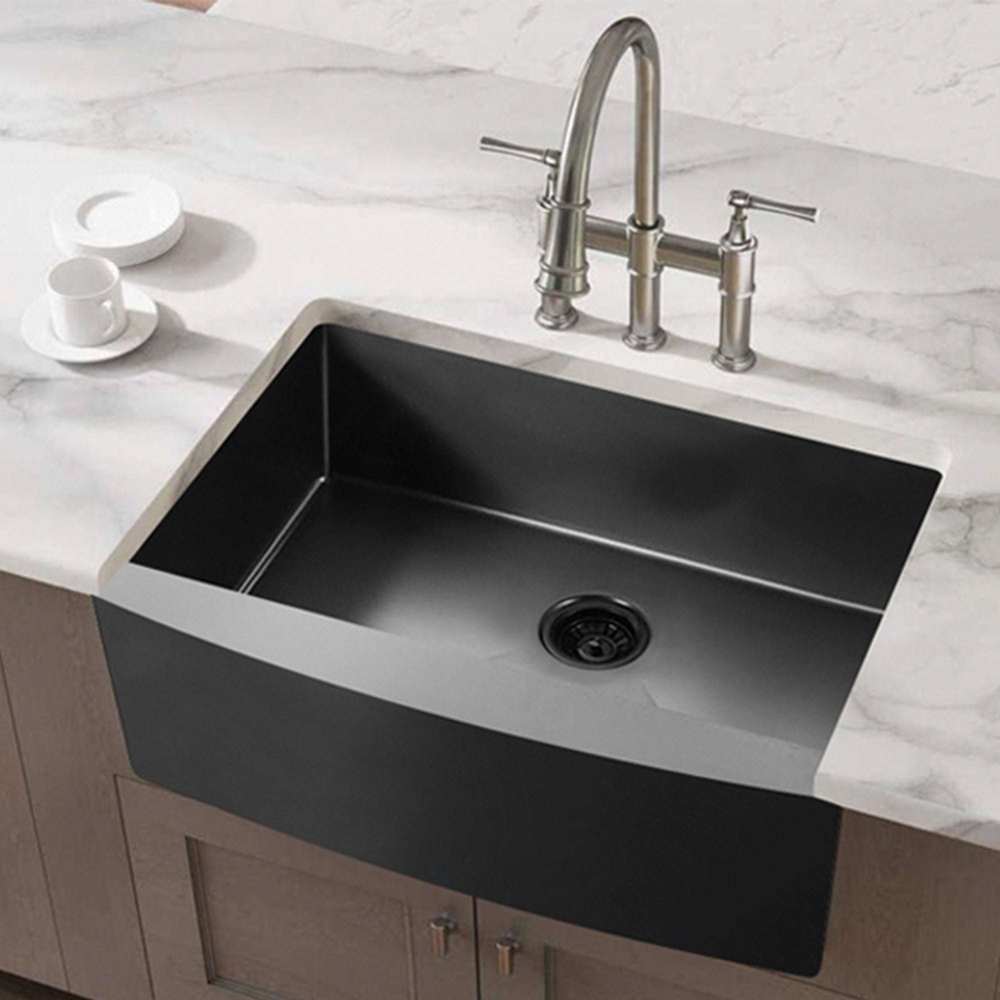 ALWEN 16ga. 33" Stainless Steel Farmhouse Kitchen Sink, Top/Undermount, Black