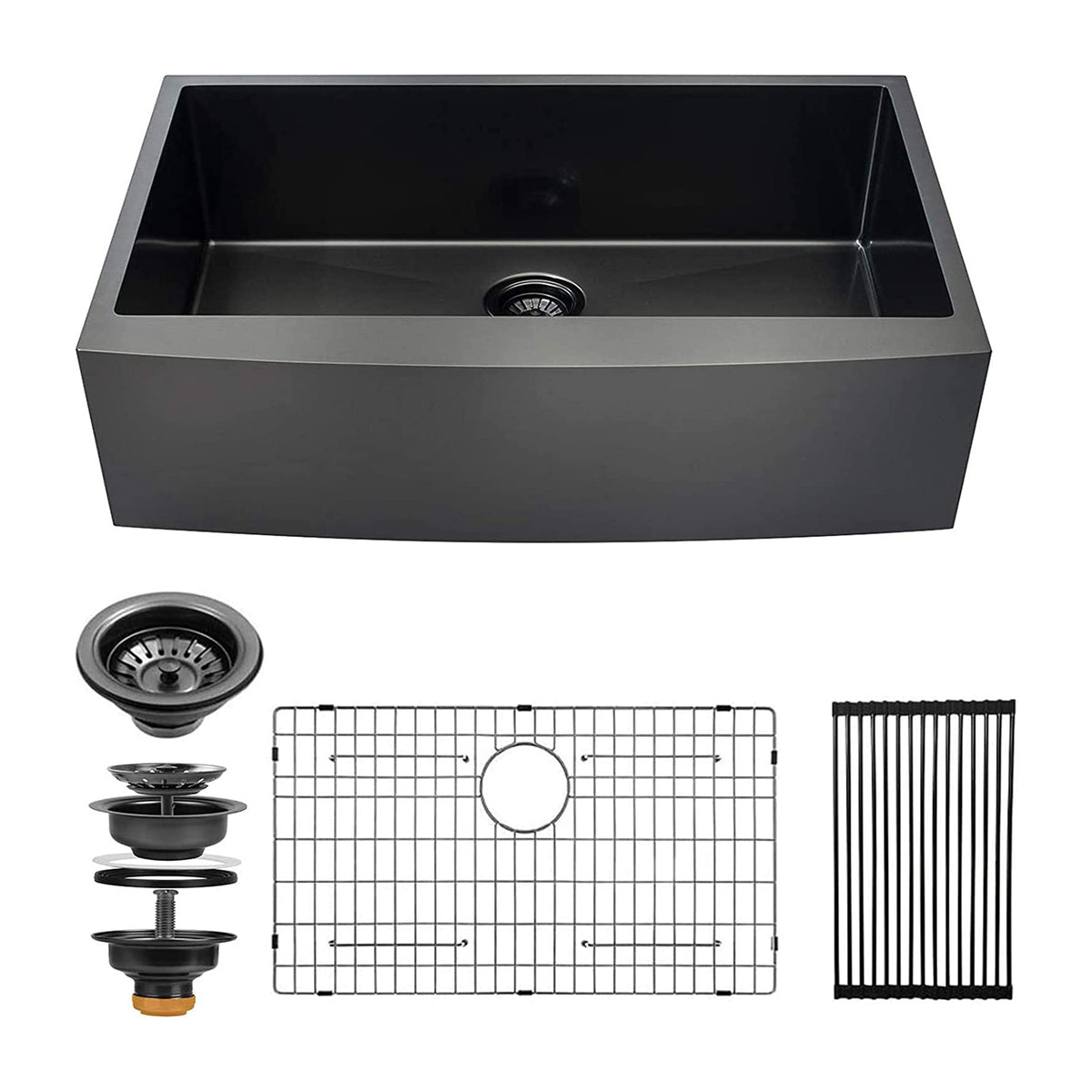 ALWEN 16ga. 36" Stainless Steel Farmhouse Kitchen Sink, Top/Undermount, Black