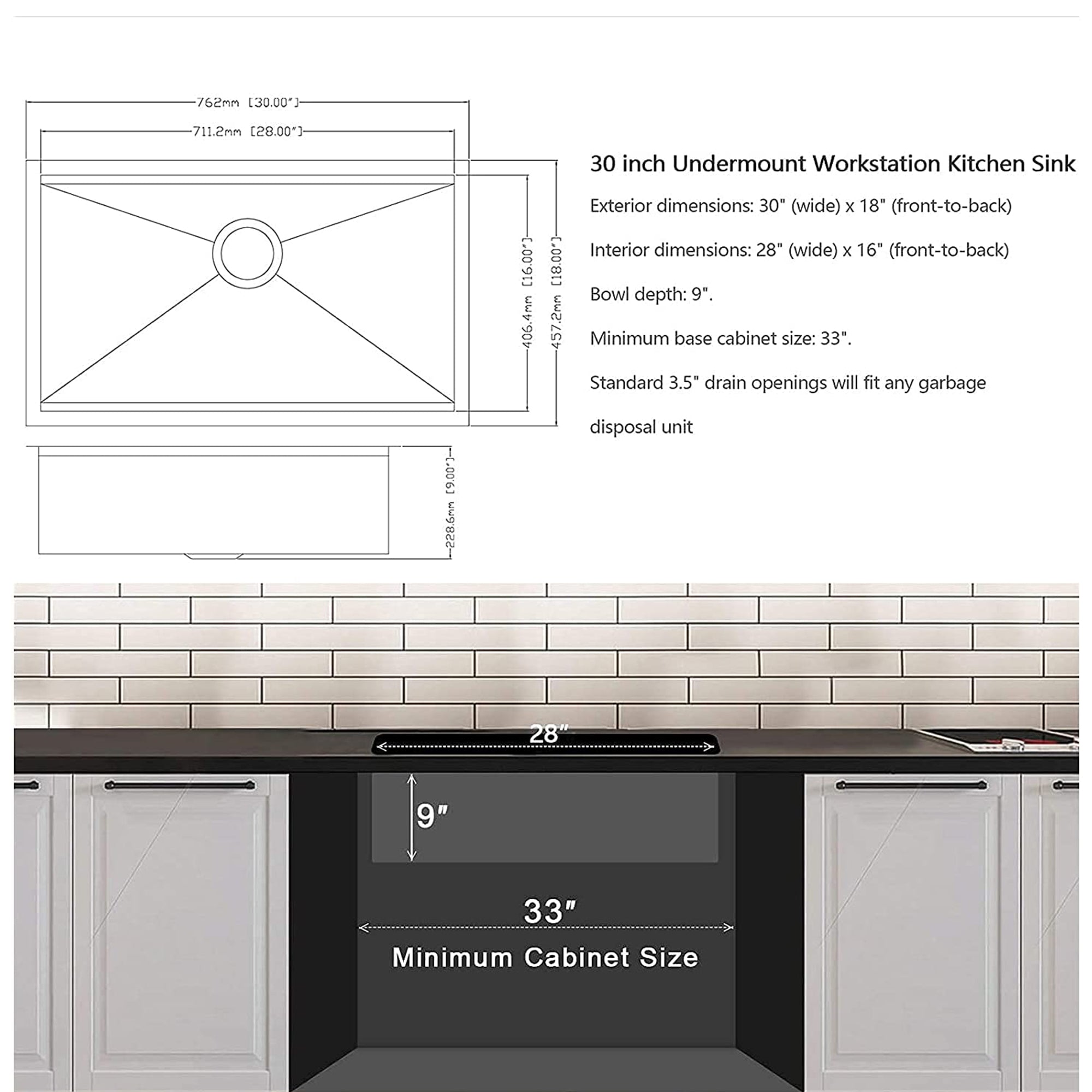 HausinLuck 30" Stainless Steel Workstation Kitchen Sink, Undermount, (Used) - VMInnovations