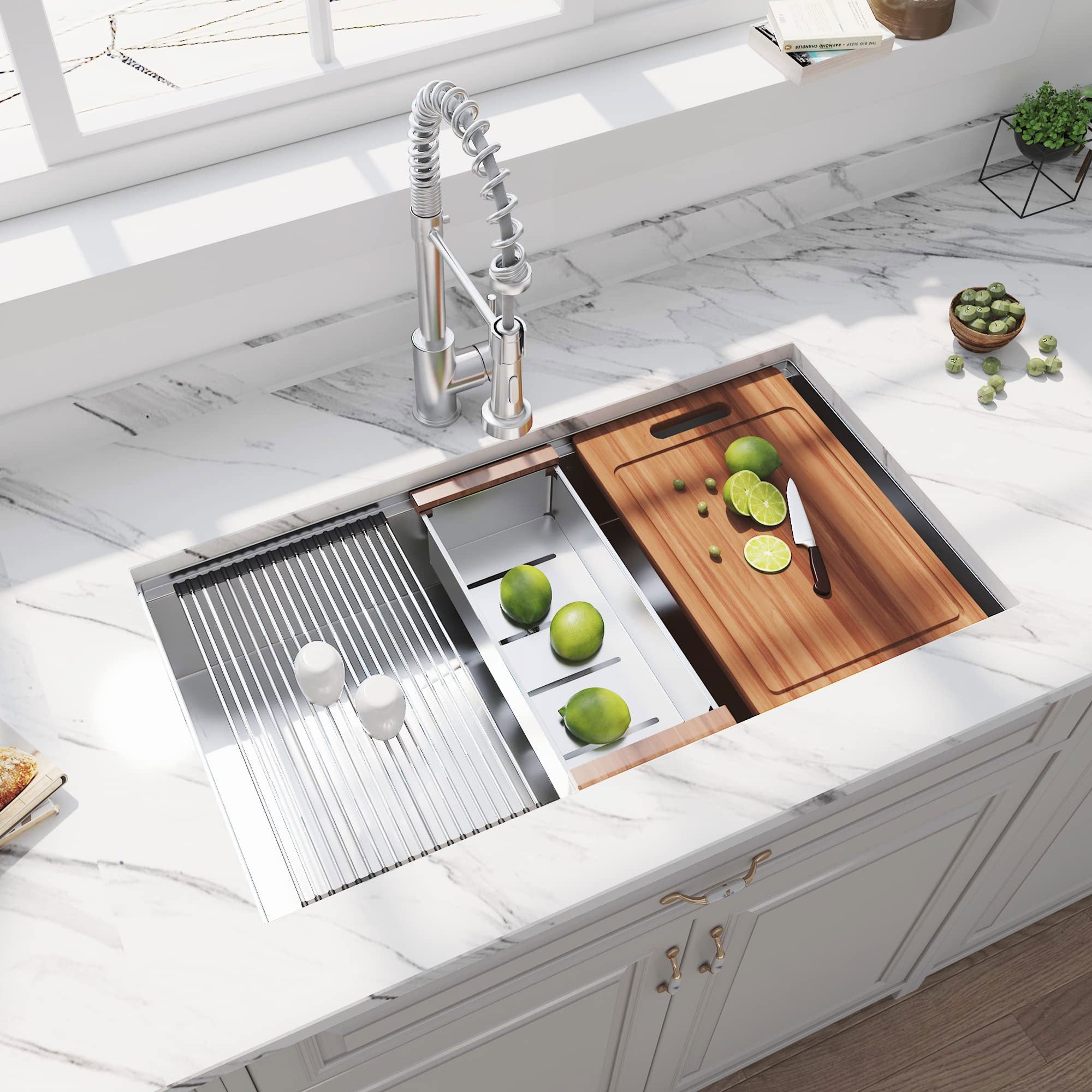 HausinLuck 32" Stainless Steel Workstation Kitchen Sink, Undermount, Brushed