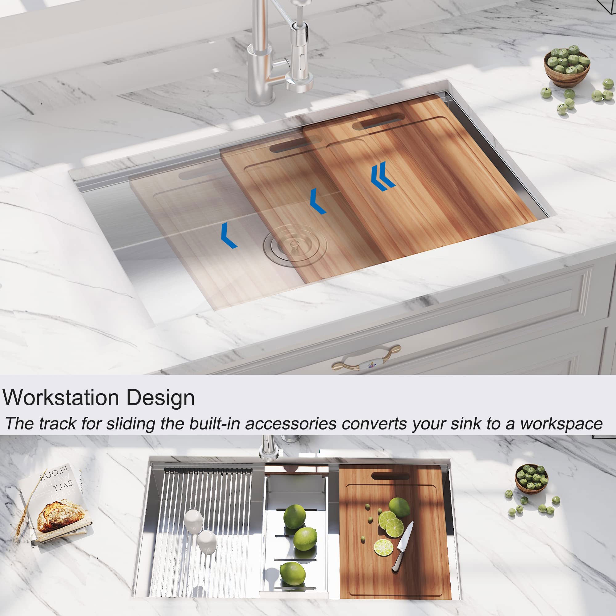 HausinLuck 32" Stainless Steel Workstation Kitchen Sink, Undermount, Brushed