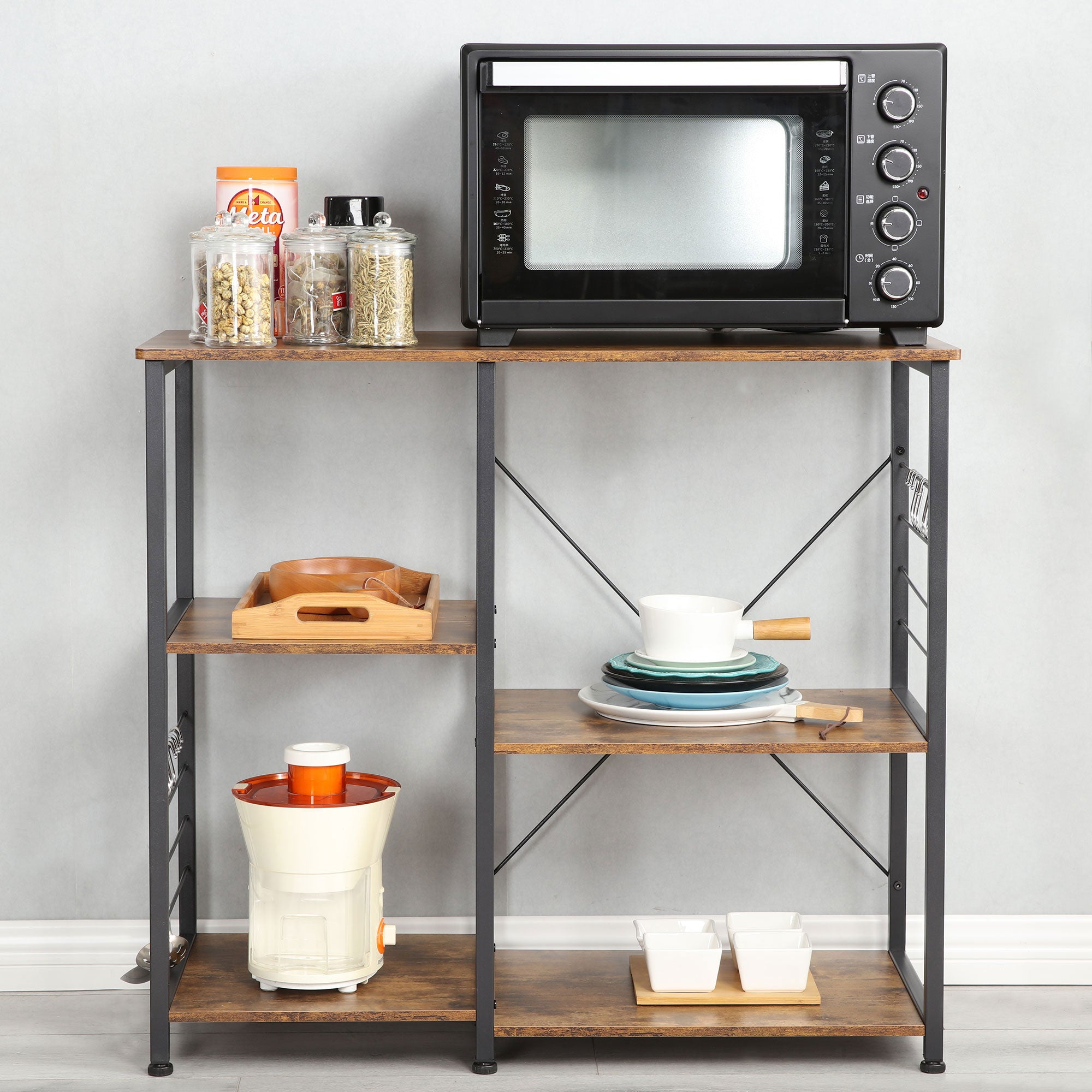 Somdot Baker's Rack 35.4 In Utility Double 3 Tier Microwave Stand, Rustic Brown - VMInnovations