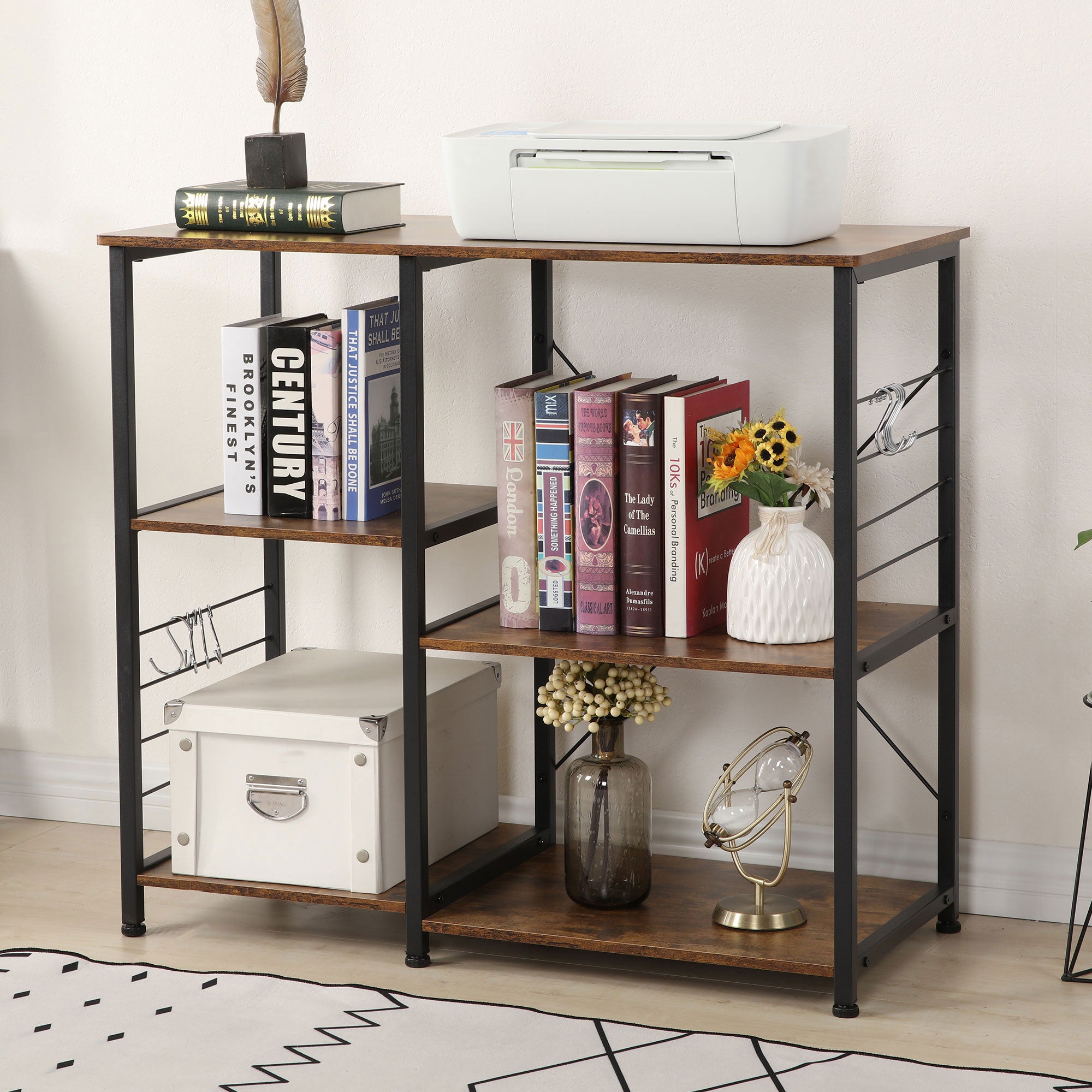Somdot Baker's Rack 35.4 In Utility Double 3 Tier Microwave Stand, Rustic Brown - VMInnovations