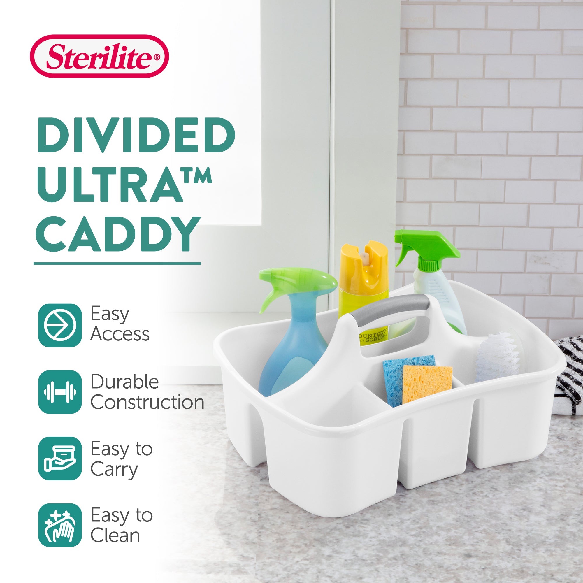 Sterilite Divided Storage Ultra Caddy with 4 Compartments and Handles (12 Pack)