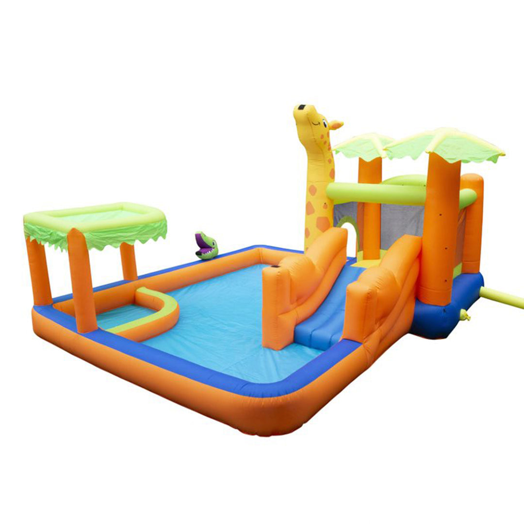 Banzai Safari Splash Water Park Inflatable Bouncer Slide with Cannon and Blower - VMInnovations