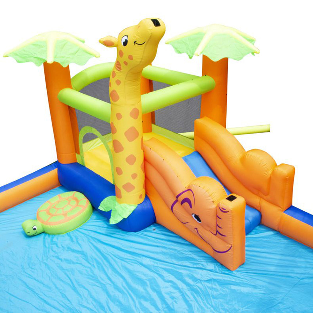 Banzai Safari Splash Water Park Inflatable Bouncer Slide with Cannon and Blower - VMInnovations