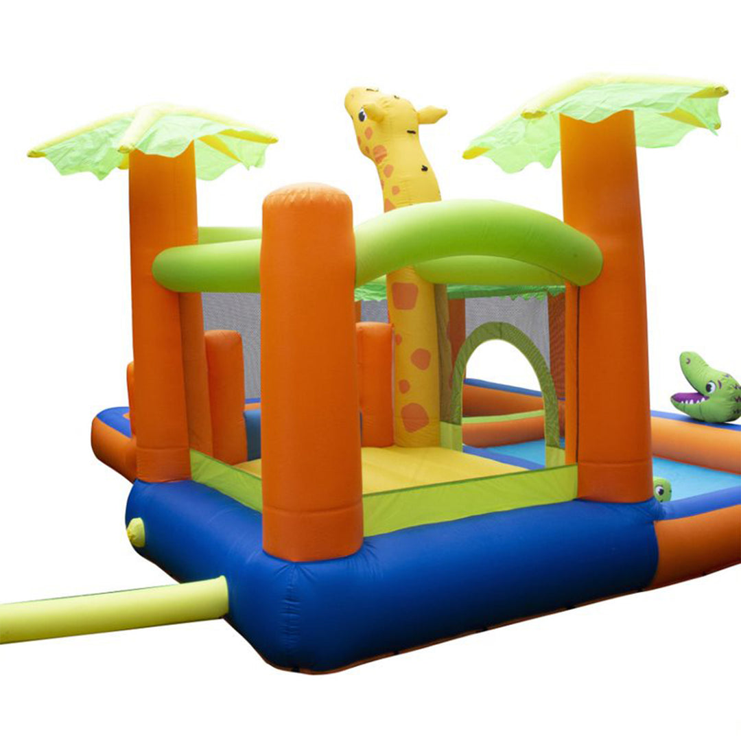 Banzai Safari Splash Water Park Inflatable Bouncer Slide with Cannon and Blower - VMInnovations
