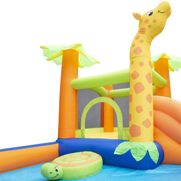 Banzai Safari Splash Water Park Inflatable Bouncer Slide with Cannon and Blower - VMInnovations