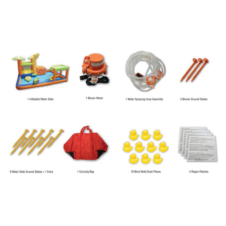Banzai Safari Splash Water Park Inflatable Bouncer Slide with Cannon and Blower - VMInnovations