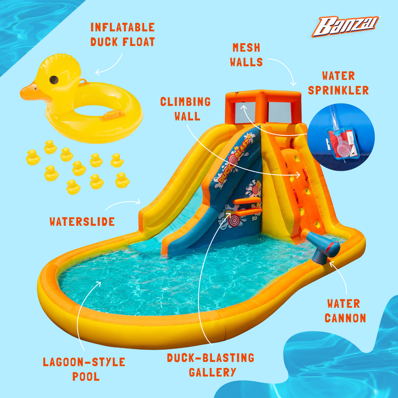 Banzai Duck Blast Water Park Inflatable Slide with Pool Float & Water Cannon