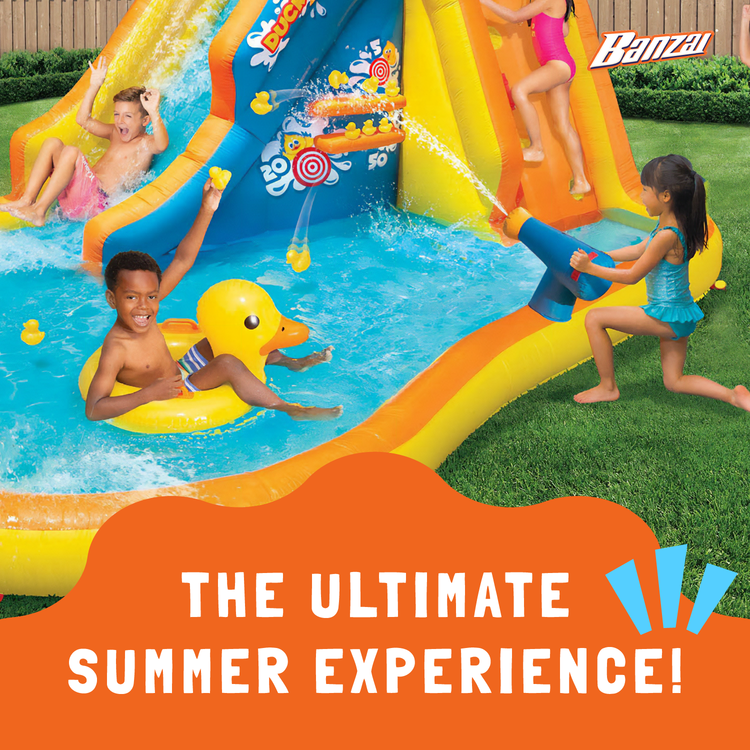 Banzai Duck Blast Water Park Inflatable Slide w/Pool Float & Water Cannon (Used) - VMInnovations